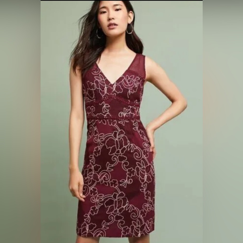 ANTHROPOLOGIE Moulinette Soeurs Burgundy embroidered lace Ariana dress, size 2 - Picture 7 of 8